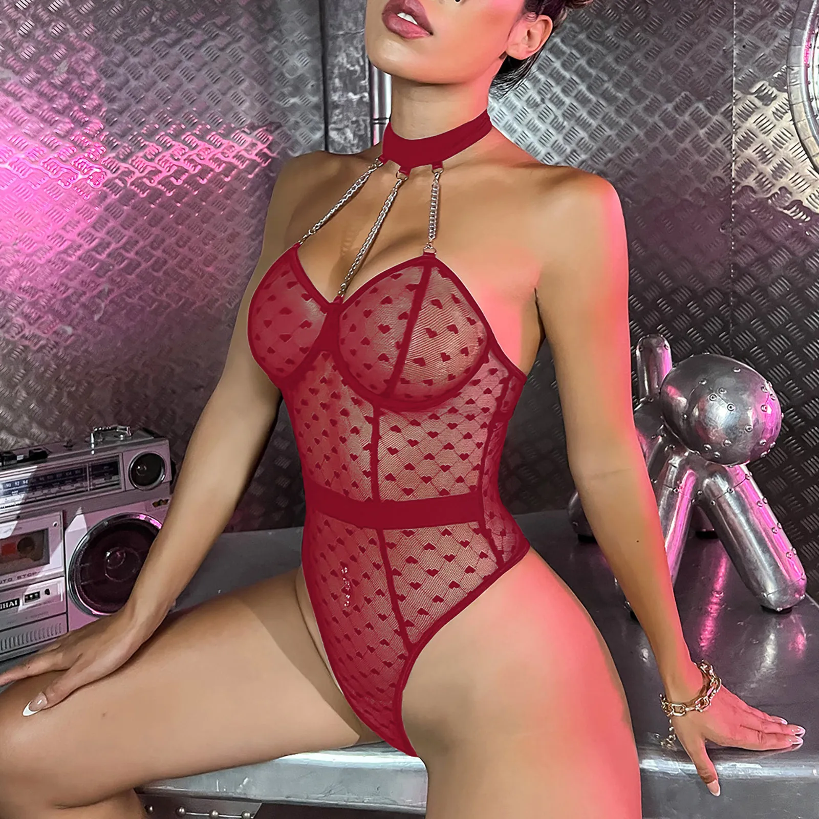 

Новинка 2023, сексуальное нижнее белье, черное прозрачное Сетчатое Кружевное боди с разрезом, сексуальные эротичные Тедди, нижнее белье с металлической цепочкой, сексуальное боди