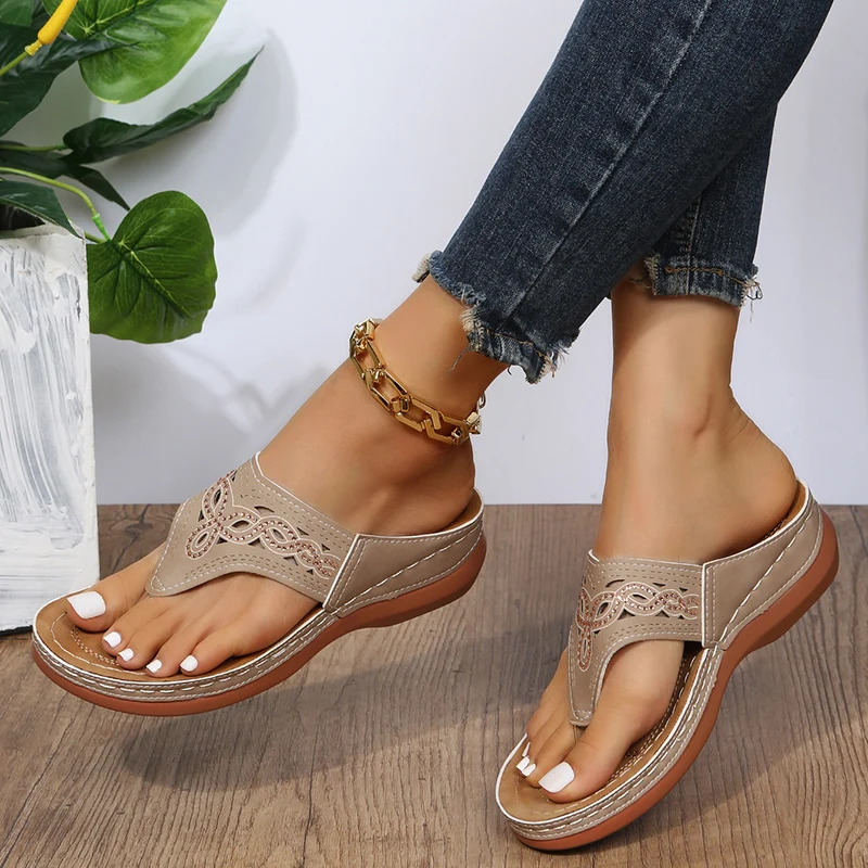 Clip Toe Wedge Sandals Women 2023 Summer Thick Platform Beach Sandals Woman Plus Size 44 Low Heels Gladiator