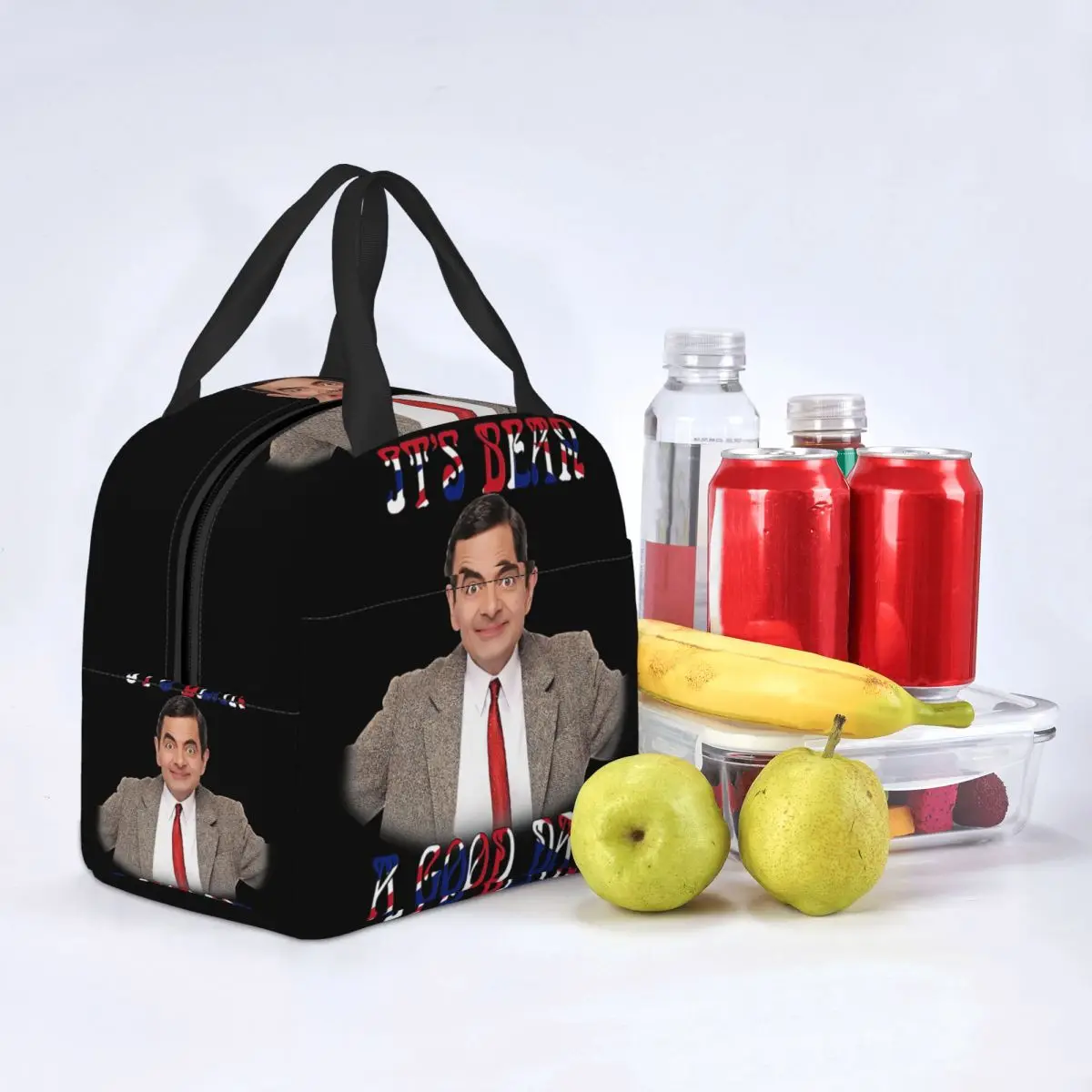 Mr Bean Portable Lunch Box for Women Multifunction Bear Funny Thermal Cooler Food Insulated Lunch Bag Office Work lunchbag images - 6