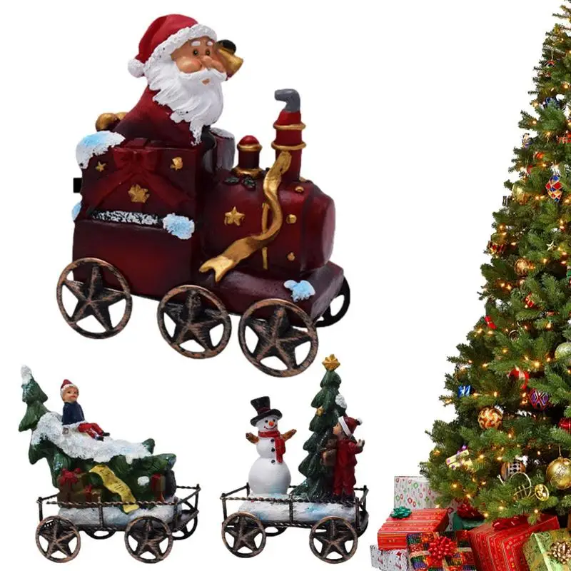 

Christmas Train Decorations Resin Snowman Santa Claus Tabletop Ornament Cute Festival Statue For Children & Adults Collectible