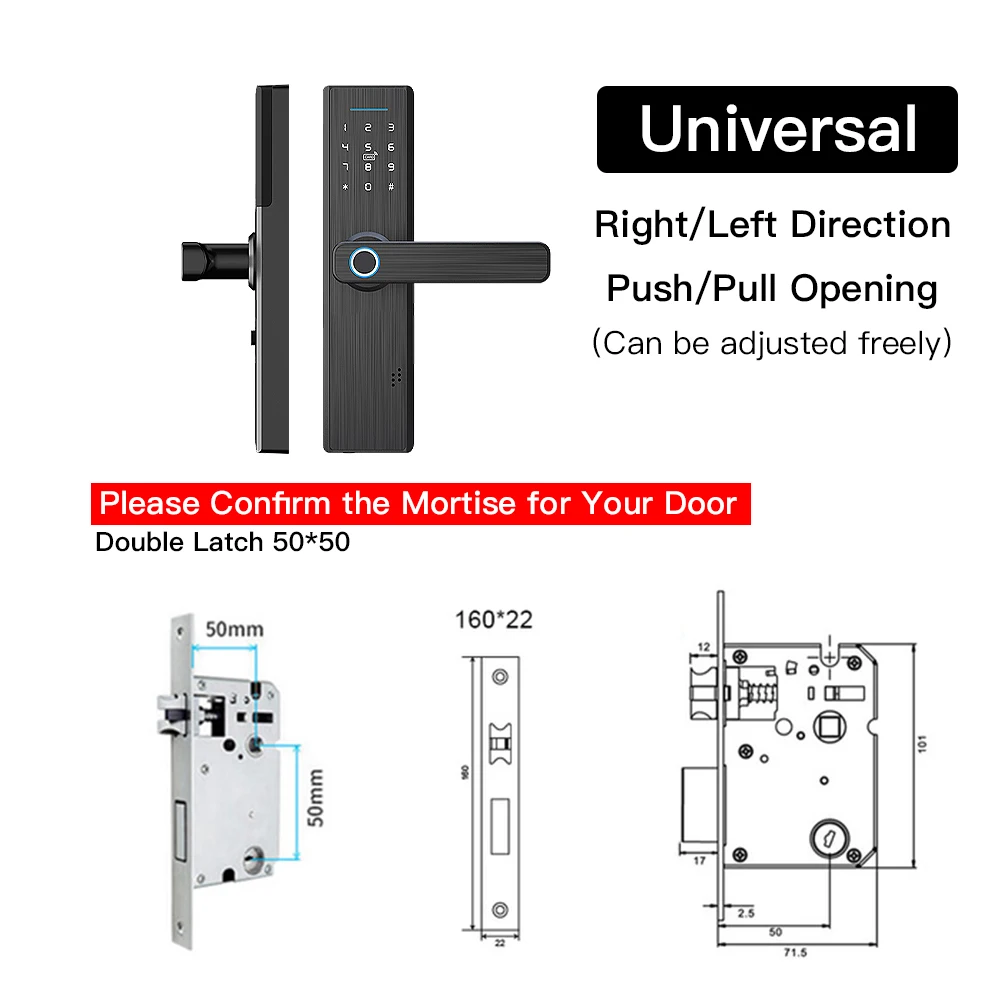 Moeshouse Tuya WiFi Multiple Unlocking Fingerprint Lock, Security Intelligent Smart Lock With Smart Life Password RFID Door Lock