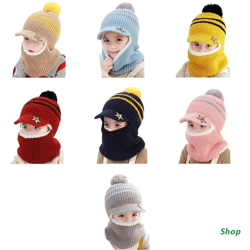 

L5YC Toddler Kids Winter Hooded Hat Scarf Earflap Beanie Toddler Hood Skull Caps Winter Hat Fleece Lining EarFlaps