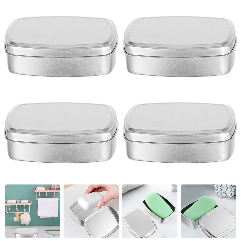 

4 Pcs Square Soap Dish Aluminum Jar Cream Small Balm Can Circle Candles DIY Container Tea Tins Makeup Travel Containers Cans