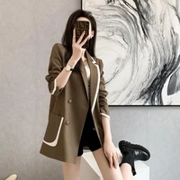 2022 new spring womens suit jacket single breasted long sleeve pocket suit collar splicing chic design casual blazer female top