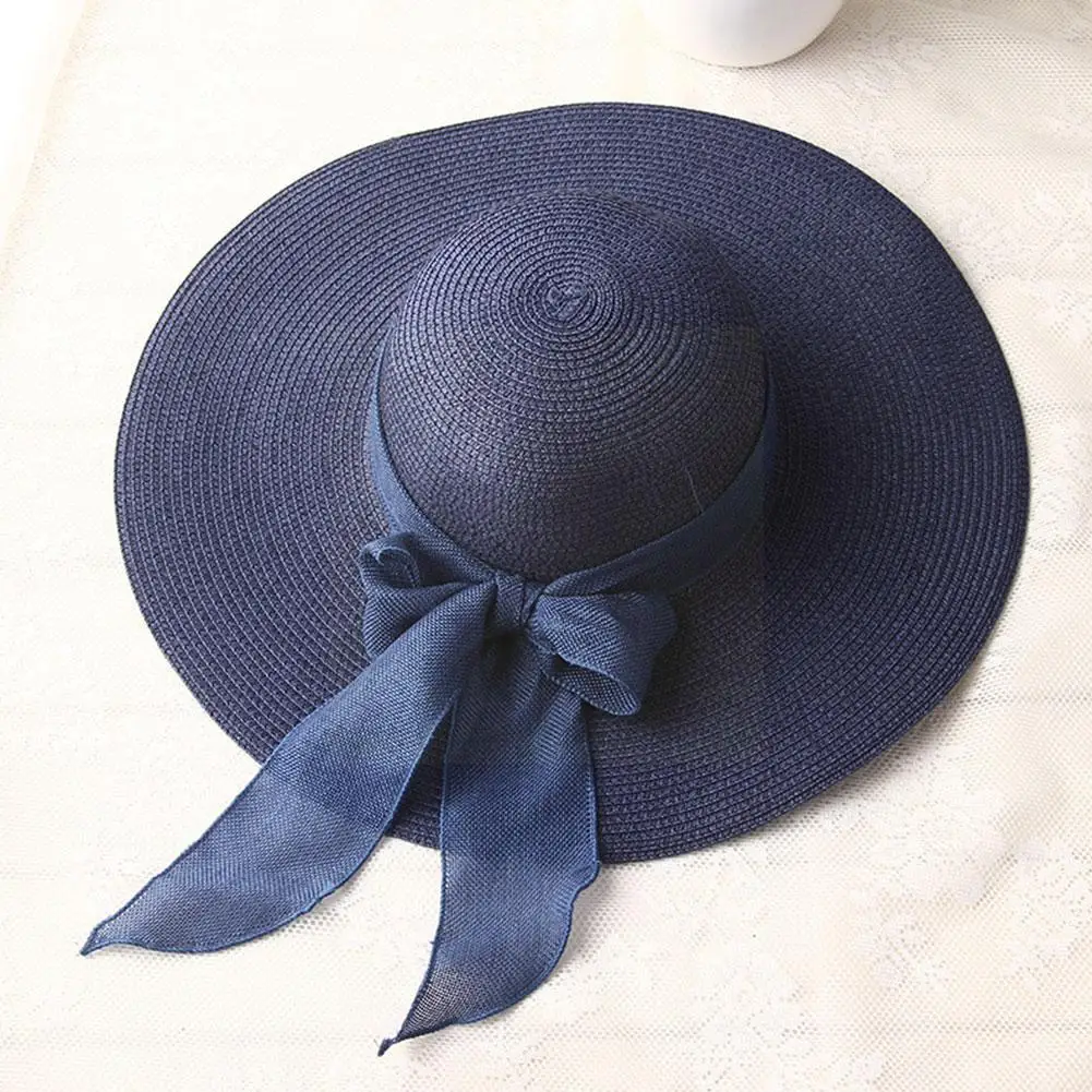 

Summer Women Straw Hat Bowknot Wide Brim Floppy Panama Outdoor Beach New Foldable 2022 Lady Female Hats Simple Cap M3f4