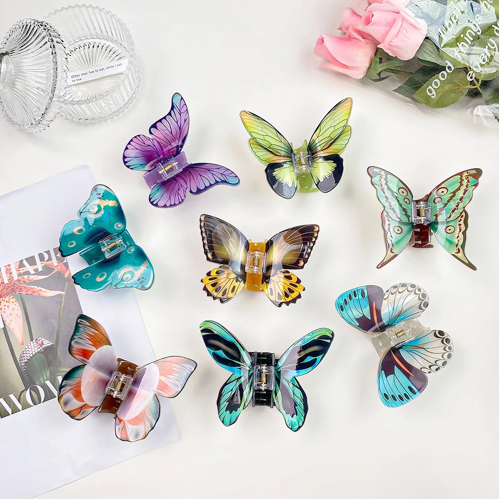 

Fashion Acrylic Simulation Butterfly Hair Claw Hairpin Animal Crab Clip Elegant Ponytail Holder Barrette Women Hair Accessories