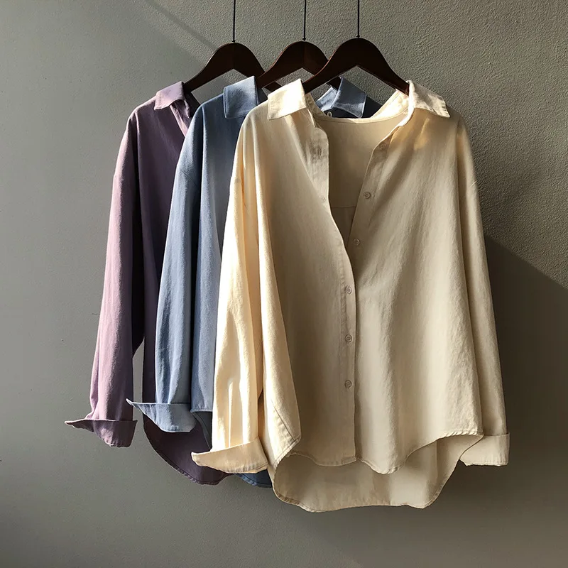 

Fashion fall women's top Women's shirt Korean style elegant loose pink cardigan long sleeve lapel