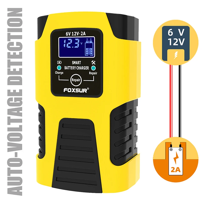 

FOXSUR Intelligent Automotive Battery Charger 6V 12V Car Motorcycle Trucks AGM Lead-Acid Automatic Repair Desulfator Accessories