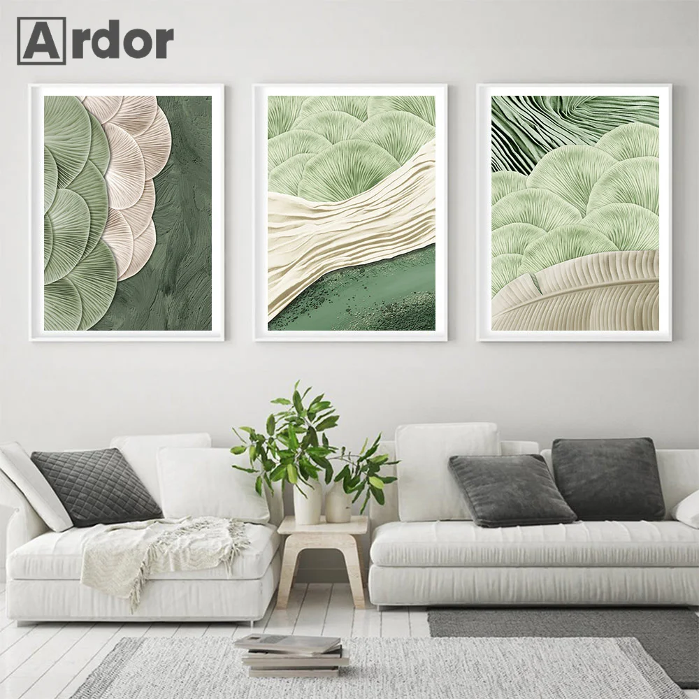 

Green Ginkgo Leaf Poster Plant Leaves Embroidery Texture Canvas Painting Nordic Wall Art Pictures Living Room Bedroom Home Decor