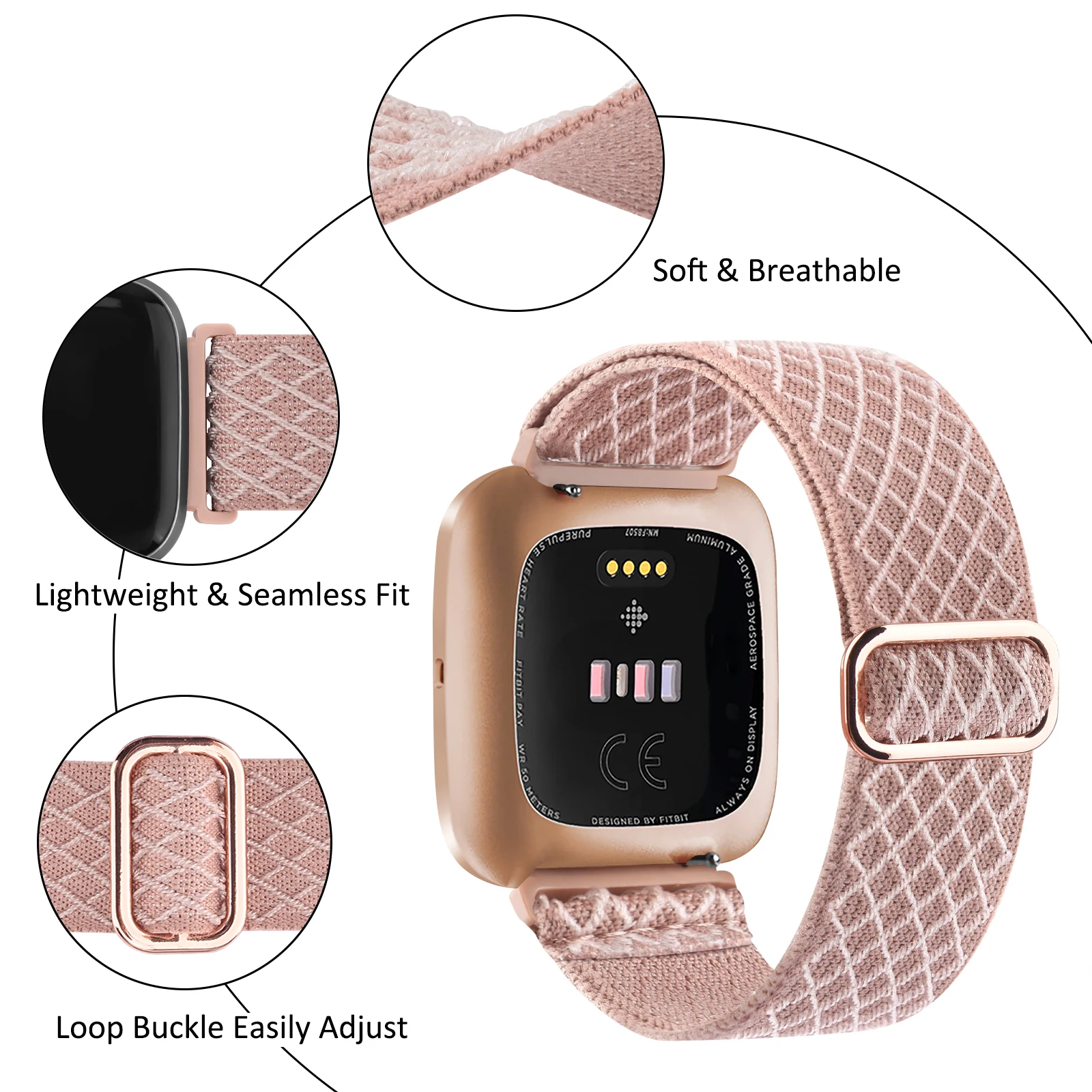 Nylon Loop Strap for Fitbit Versa 2 Veresa Lite Band Smartwatch Watchband Adjustable Breathable Bracelet for Fitbit Versa watch