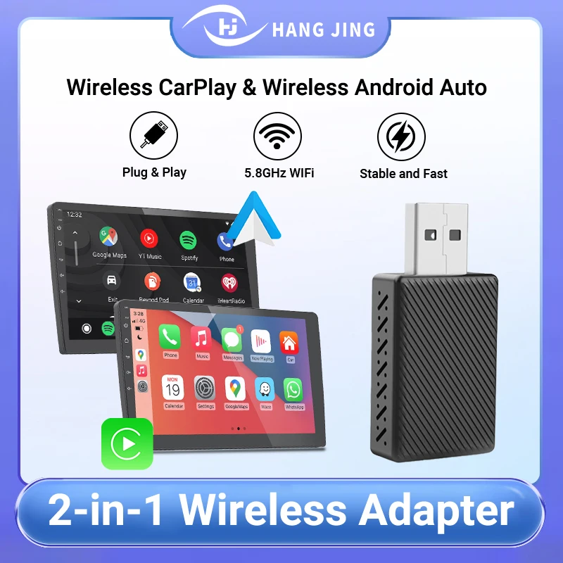 HANG JING Беспроводной адаптер CarPlay 2 в 1 беспроводной Android Auto Smart Dongle для Volvo Benz Audi Kia VW