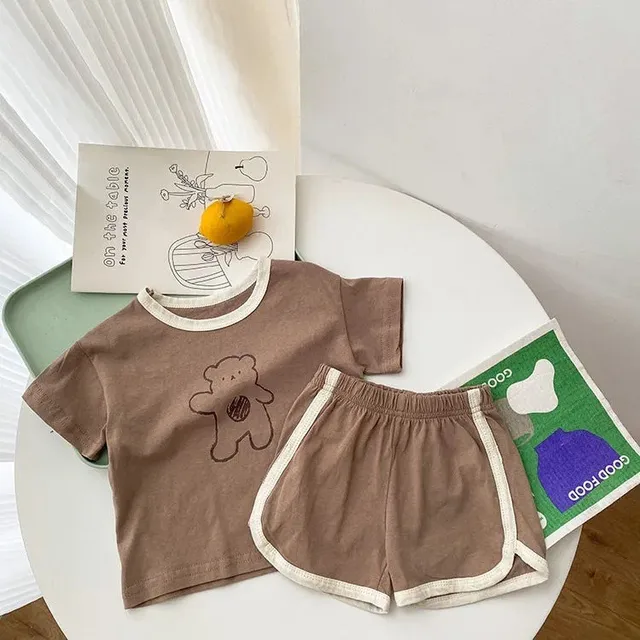 2023 Summer New Korean Version Baby Boys And Girls 2pcs/set Short Sleeved Tees Suit Cartoon Cute Kids Clothes Sets Costume 5