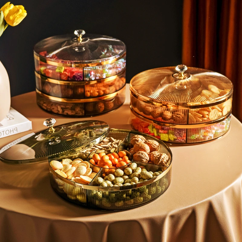 

Modern Transparent Snack Fruit Split Box Living Room Coffee Table Dried Fruit Candy Plate Light Luxury Family Reception Tray