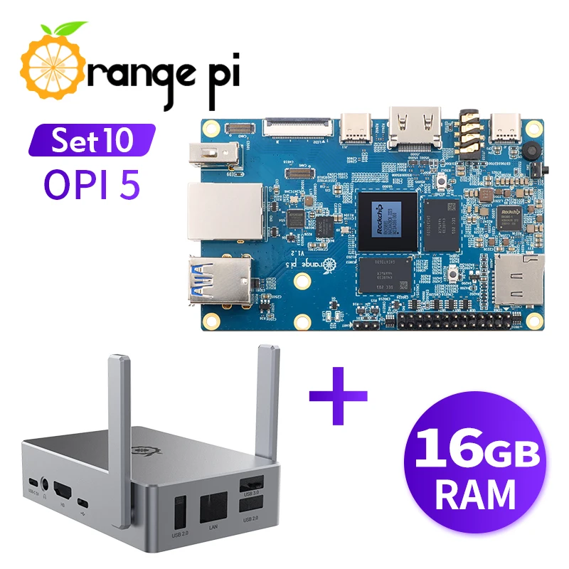 

Orange Pi 5 16GB + металлическая фотография, RK3588S чехол внешний WiFi + BT,SSD Одиночная плата для разработки компьютера