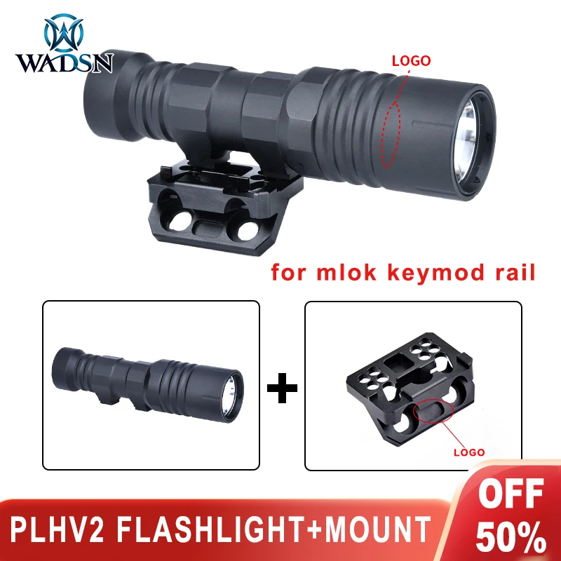 WADSN Metal Modlit PLHv2 Hunting Weapon Scout Light Base Tactical Flashlight M-lok Keymod Picatinny Mount Dual Pressure Switch