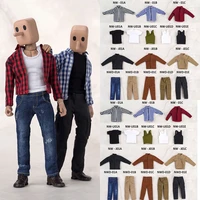 112 shirt jeans male solider clothes classic plaid jacket t shirt vest fashion outfits set for 6 inch action figure model