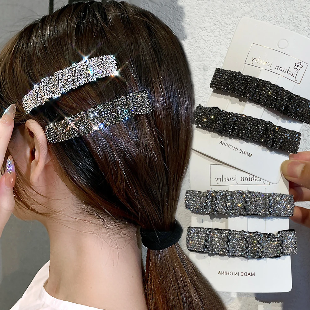 Заколки для волос с блестящими стразами прямоугольные металлические заколки