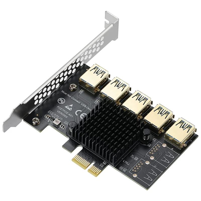 

PCIE 1 to 5 Riser - 5 Ports USB 3.0 Adapter Card PCIe Multiplier Splitter Riser Card - PCIe Riser Card Converter