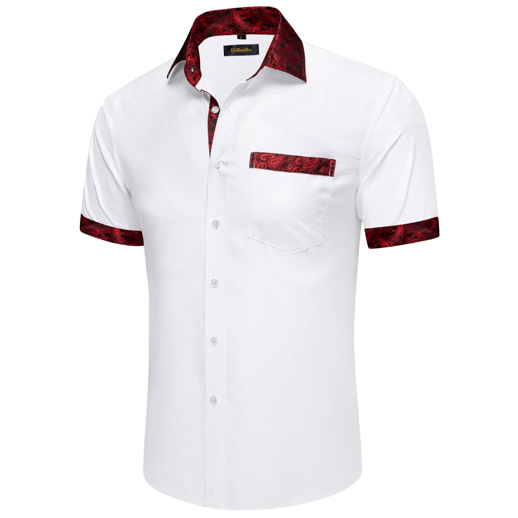 New Designer Gray Men's Short Sleeve Shirts Summer Solid Color Splicing Paisley Casual Beach Style Men Clothing
