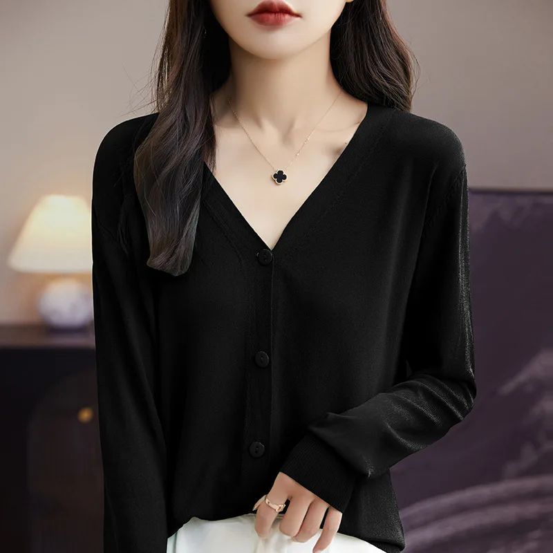 Повседневные женские кардиганы весна-лето свободный свитер с v-образным вырезом