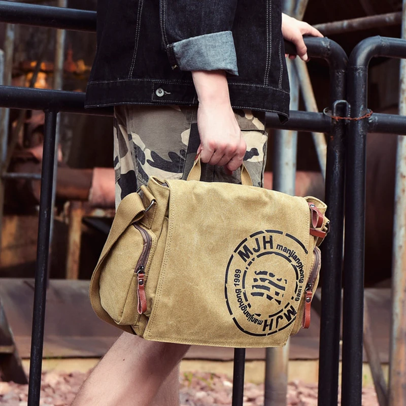 Durable Cartoon Printing Canvas Messenger Bag for Men Large Capacity Shoulder Casual Tote Luxury Designer Laptop College Schoolb