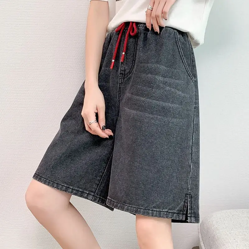 Женские джинсовые шорты с широкими штанинами Свободные мешковатые средней длины