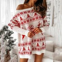 white pull femme hiver woman sweaters o neck elk snowflake red christmas xmas pullover sweater knit mini sweaters dress mujer