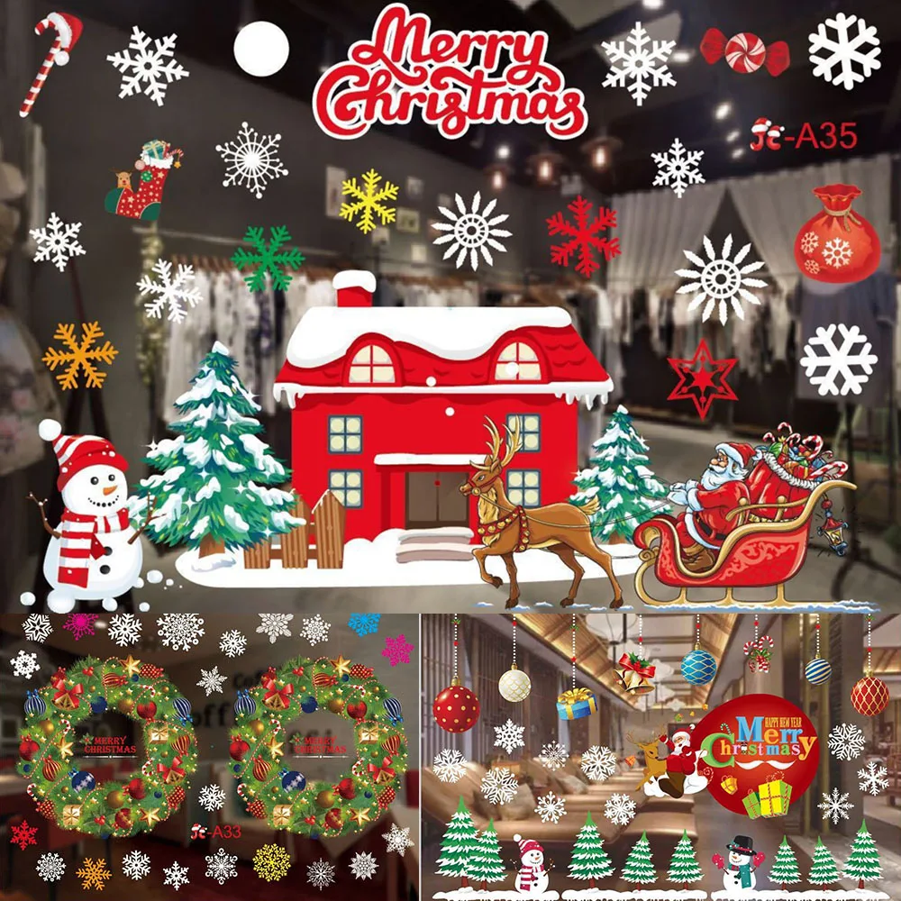 

DIY Christmas Window Stickers Xmas Santa Claus Glass Shopwindow Electrostatic Sticker for Home Christmas Decor Ornaments 2023