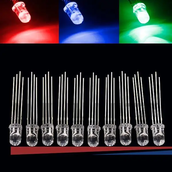 1000PCS 5mm full-color LED RGB red/green/blue Common Cathode/Anode Four feet transparent highlight color light diode colorful - купить по