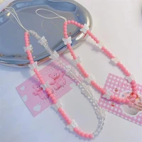 new butterfly beaded mobile phone chain women pink pearl beads phone charm bracelet anti lost lanyard phone jewelry accessories
