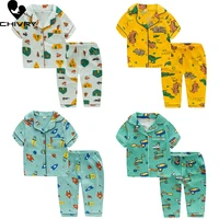 new 2022 kids boys girls pajamas fashion cartoon short sleeve lapel shirt tops with pants baby summer loose sleeping homewear