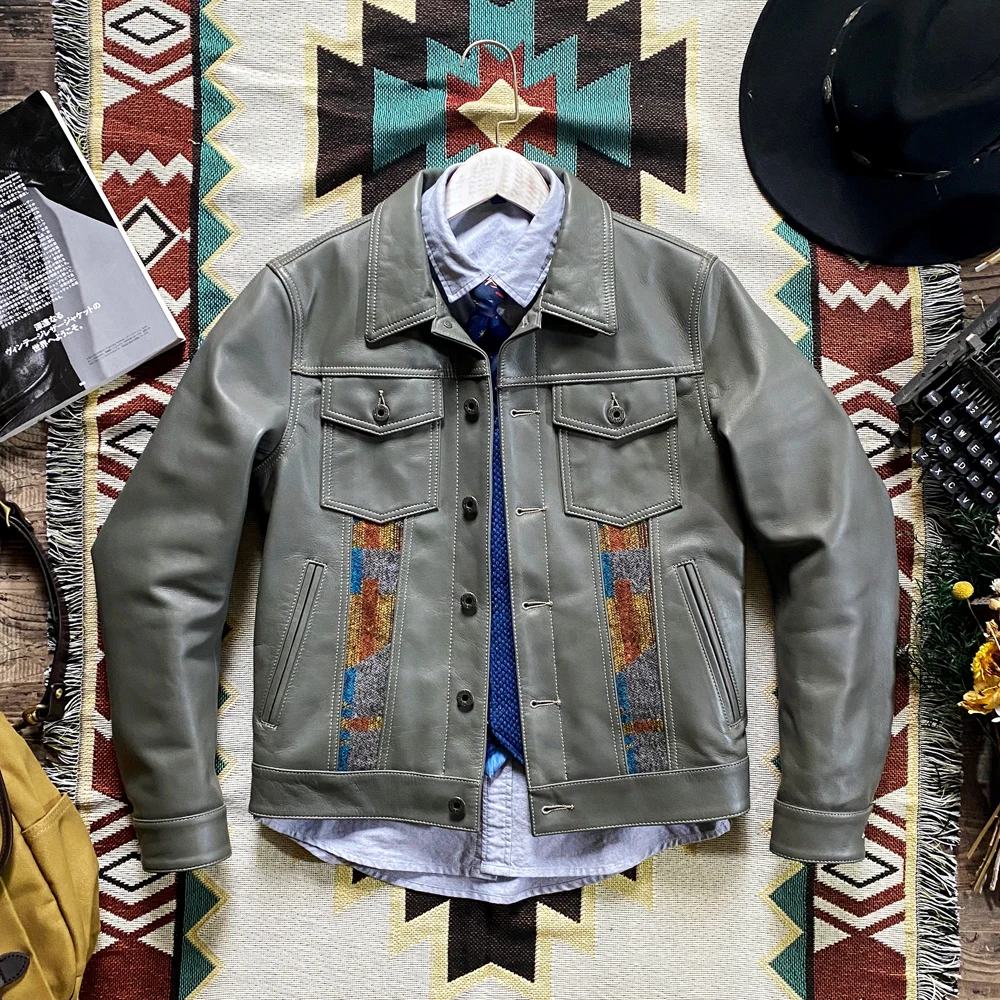 

Tailor Brando J-32 Navajo Style Tweed & Argentinian Tire Leather Men's American Retro Workwear Jacket