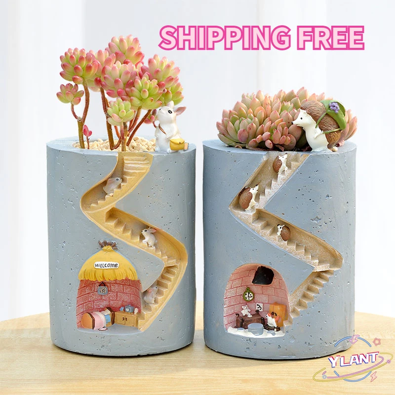 

SWT Creative Animal Resin Flowerpot Succulents Planter Water Planting Container Rabbit Hedgehog Decorative Pot Desktop Ornament