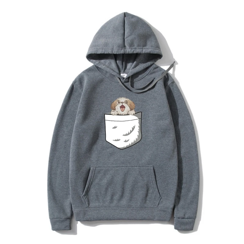 

Hoodies Men Funny Outerwear Fashion SweatSweatshir POCKE SHIH TZU Women Outerwear