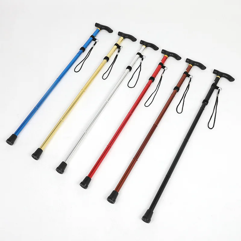 

Aluminum Alloy Walking Stick Folding Telescopic Ultra-light Four-section Cross-country Crutches Portable Elderly Walking Stick