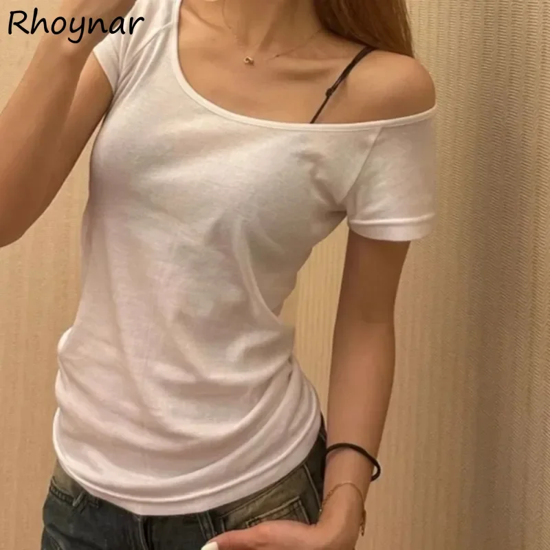 Корейские модные футболки женские в минималистском стиле повседневные с