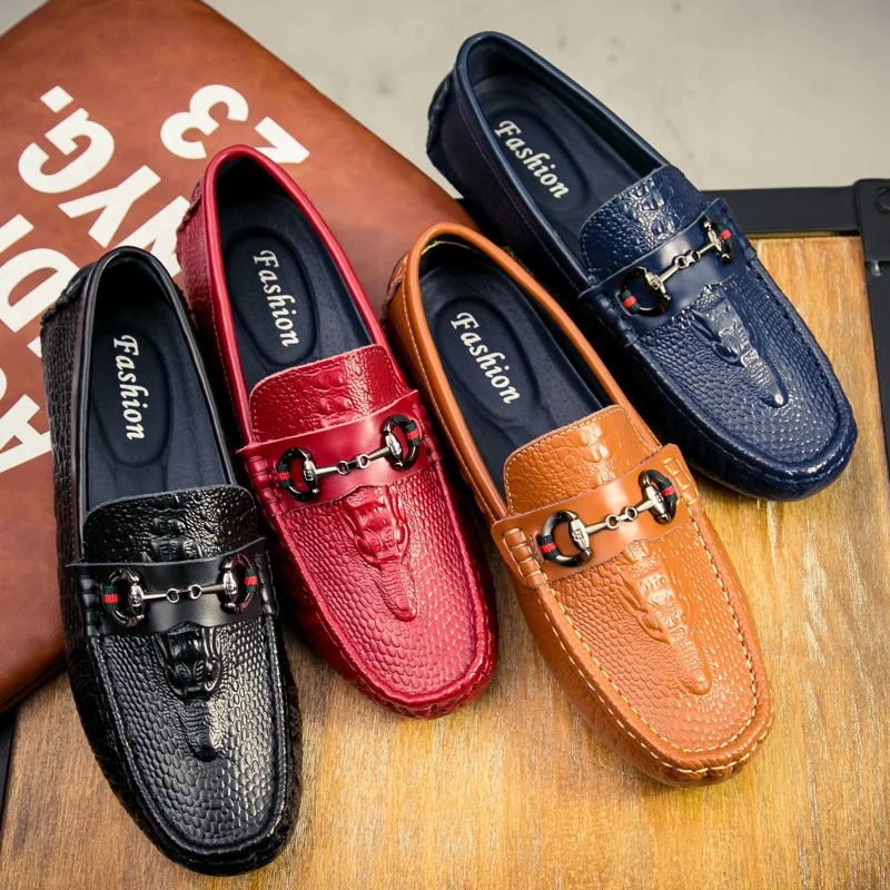 

British Crocodile Bean Shoes Men's Leather Summer Casual Leather Shoes Versatile Footwear Men's Shoes Fashion Lazy Single Shoes