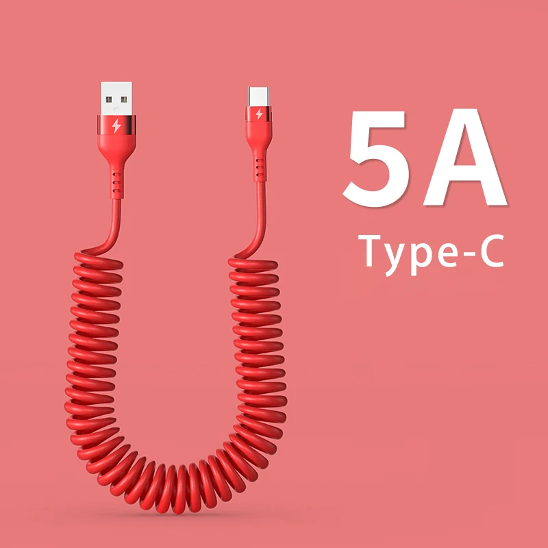 Пружинный USB-кабель типа C для Samsung S20 S21 Xiaomi POCO шнур быстрой зарядки Аксессуары