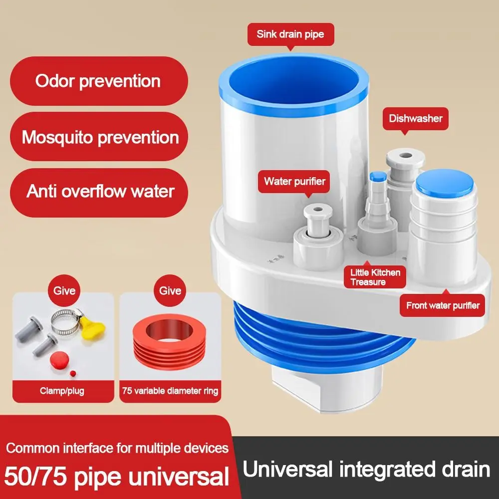 

Уплотнительное кольцо для сливной трубы раковины, адаптер против запаха, многофункциональная раковина, канализационная ветка, универсальная 5 в 1