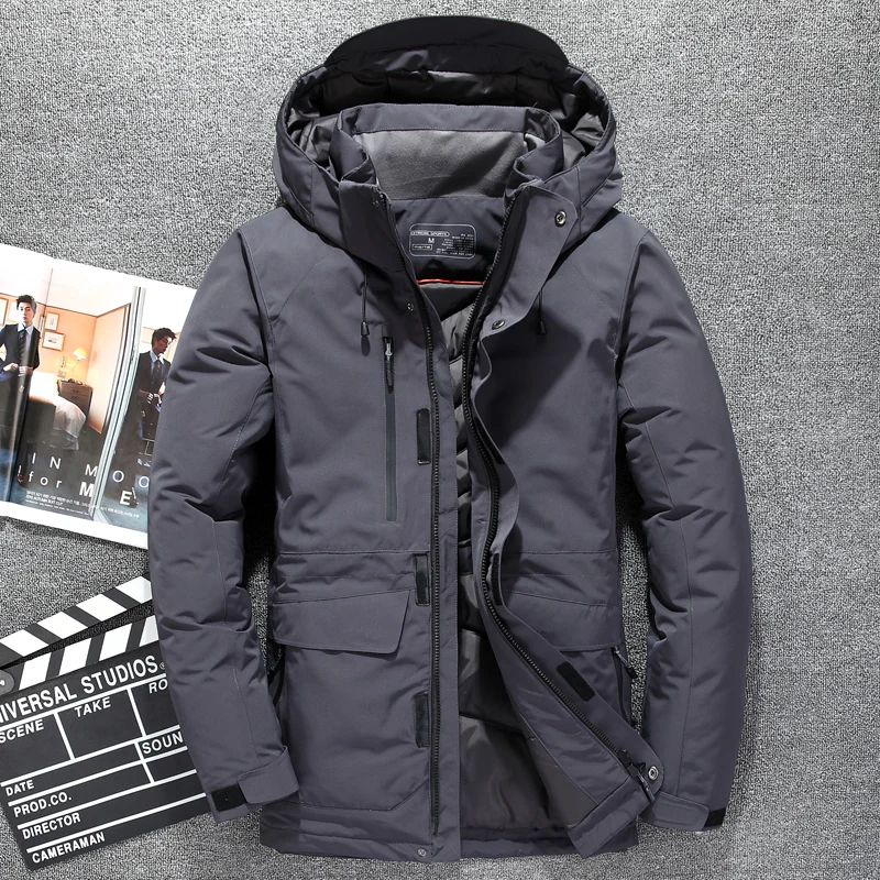 High Quality Fashion Brand White Duck Down Jacket Men Thick Winter New Hat Detached Warm Parka Waterproof Windproof -30 Degrees