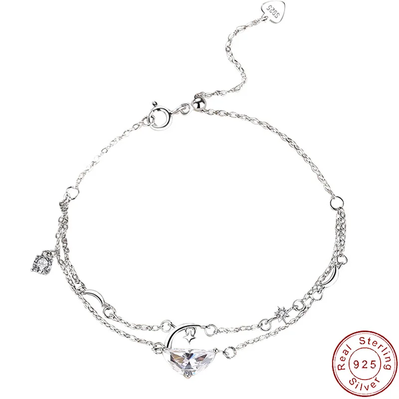 

Fine AAA CZ Moon and Star Charm S925 Sterling Silver Bracelet For Women Birthday Jewelry Gift new