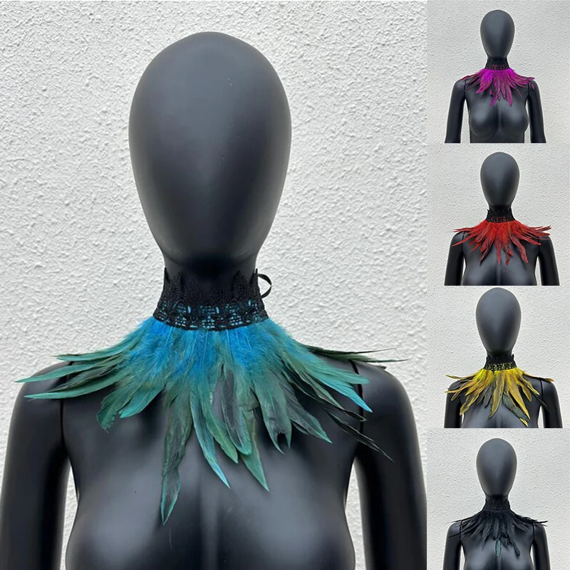 Женский ошейник с перьями в готическом стиле роскошное колье панк для