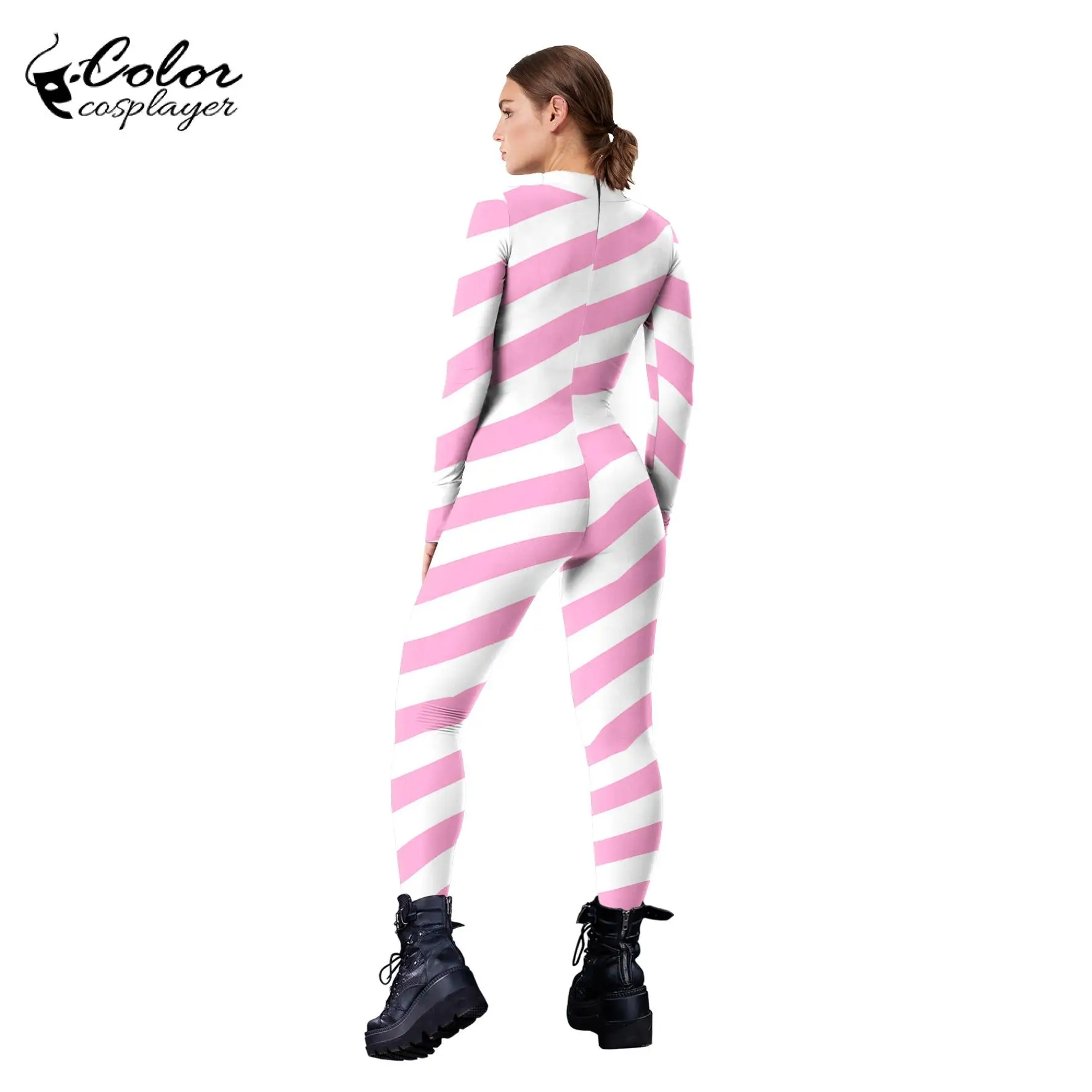 Комбинезон в полоску для косплея ярко-розовый костюм конфетного цвета Хэллоуина