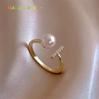 korean fashion t shaped pearl opening rings for woman gothic gold jewelry party girls sexy finger accessories student set gift