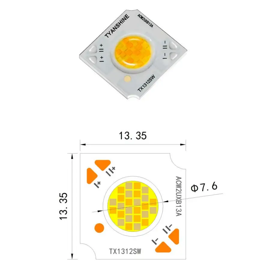 Светодиодный чип TX-1312SW 16W с регулируемой цветовой температурой 2700-6000K, высокий индекс цветопередачи CRI Ra90+, для светильников и прожекторов TYANSHINE (art.: 3920da76f896b) - 3920da76f896b