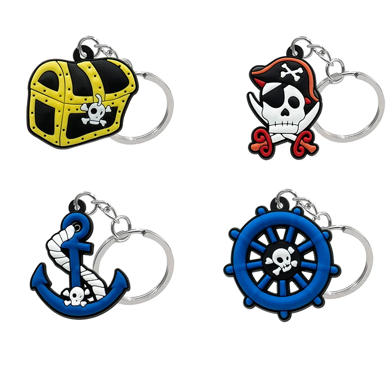 

50PCS Funny Style Keychain Cute PVC Pirate Series Treasure Box Ship's anchor Keyring Car Key Accessories Cool Kids Toys Gifts