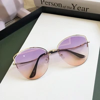 brand rimless sunglasses women luxury cat eye sun glasses ladies clear gradient sunglass 2022 diamond cutting lens