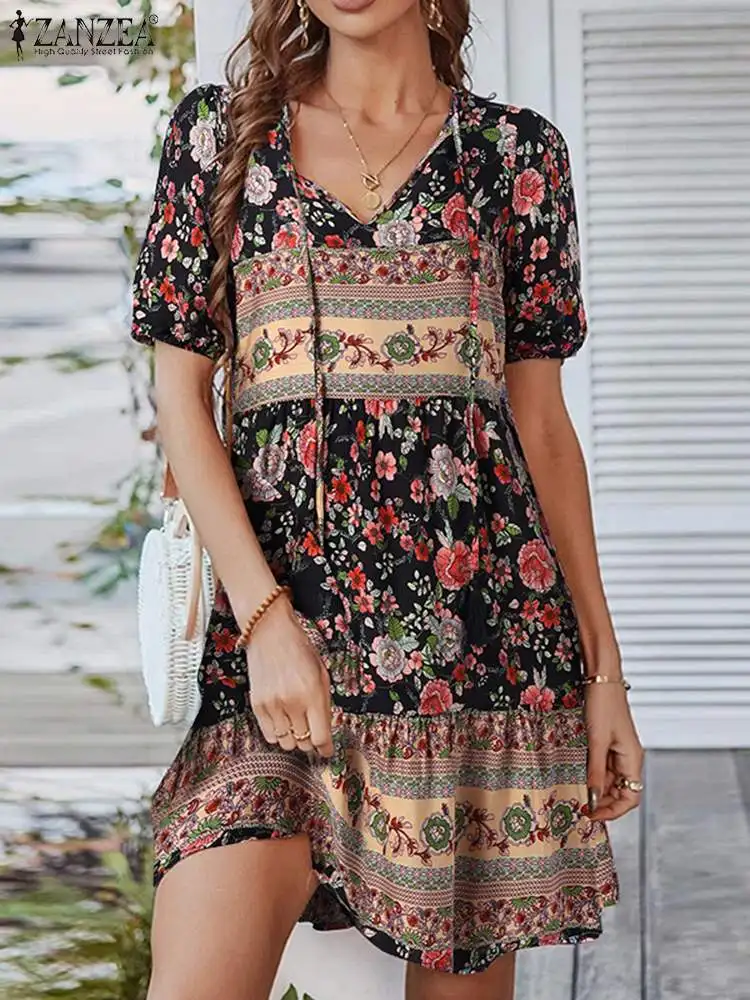 

ZANZEA Stylish Printing Dress Summer Women's Sundress Bohemian Floral Printed Vestido Casual Half Sleeve V-Neck Dress Oversize