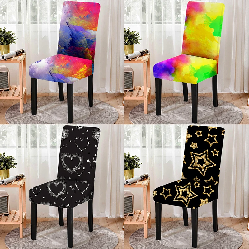 

3D Print Chair Cover for Dining Room Star Heart Chair Protector Seat Covers for Kitchen Stools Home Party Hotel Banquet Decor