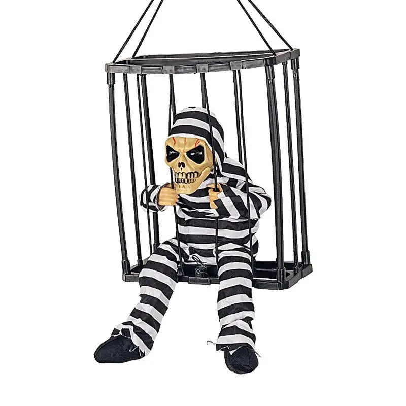 

Motion Sensor Halloween Decorations Motion Activated Skull Props For Glowing Eyes Skull Toy Talking Prisoner Cage Ghost Electric